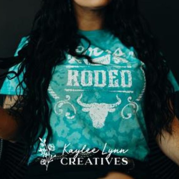 Whiskey Kiss Tops - TEAL Rodeo Hand Bleached Leopard Dye Tee